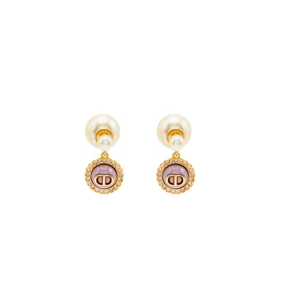 Dior Tribales Pearl Earrings Crystal Pink Gold Tone