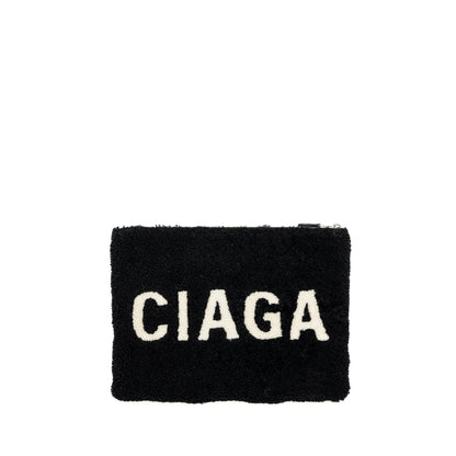 Balenciaga zip pouch clutch shearling black/ white
