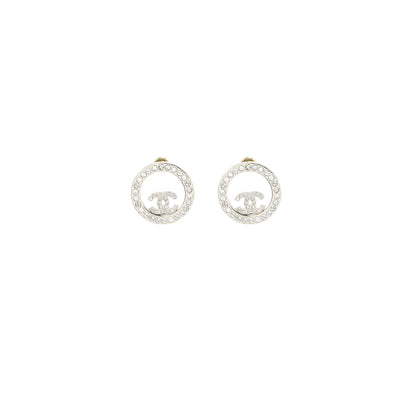 Chanel Round CC Logo Earrings Crystal SHW