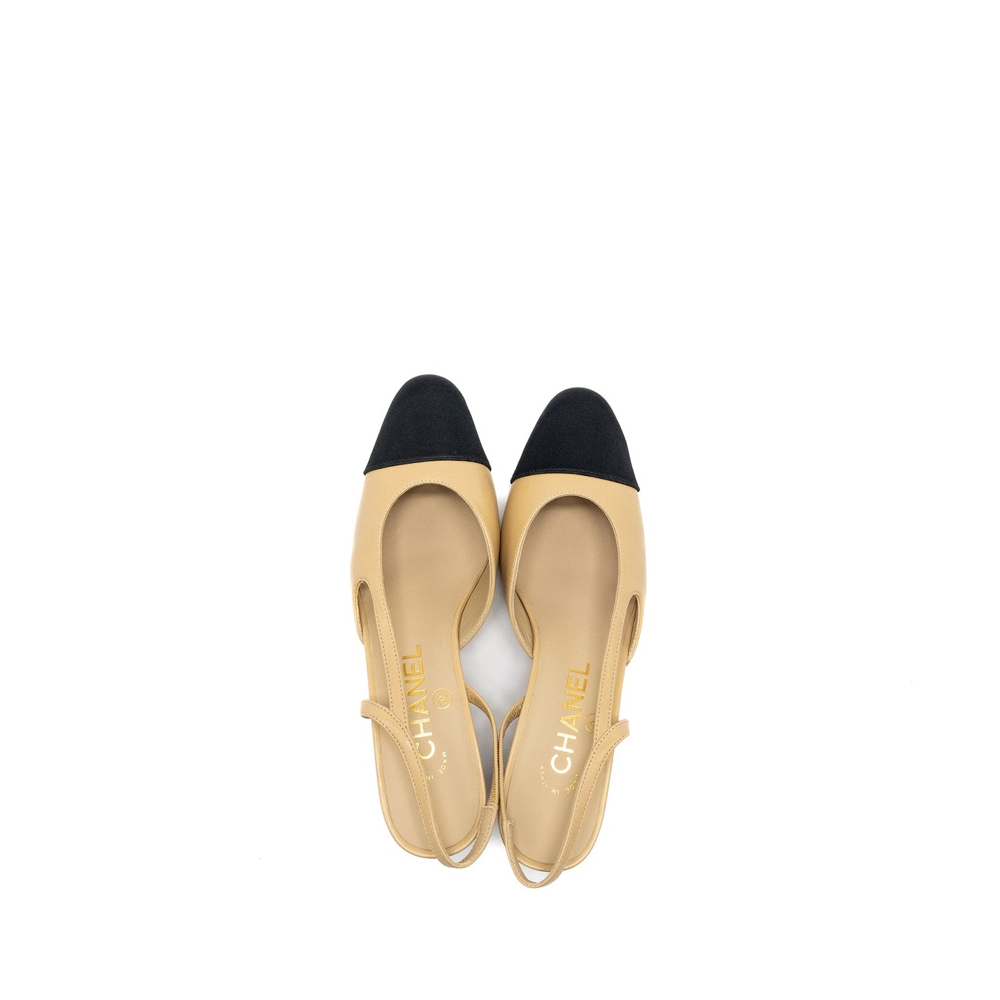 Chanel size 35 sling back beige / black