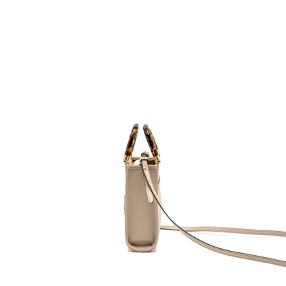 Fendi Mini Sunshine Shopper/Tote Purse Leather Light Grey