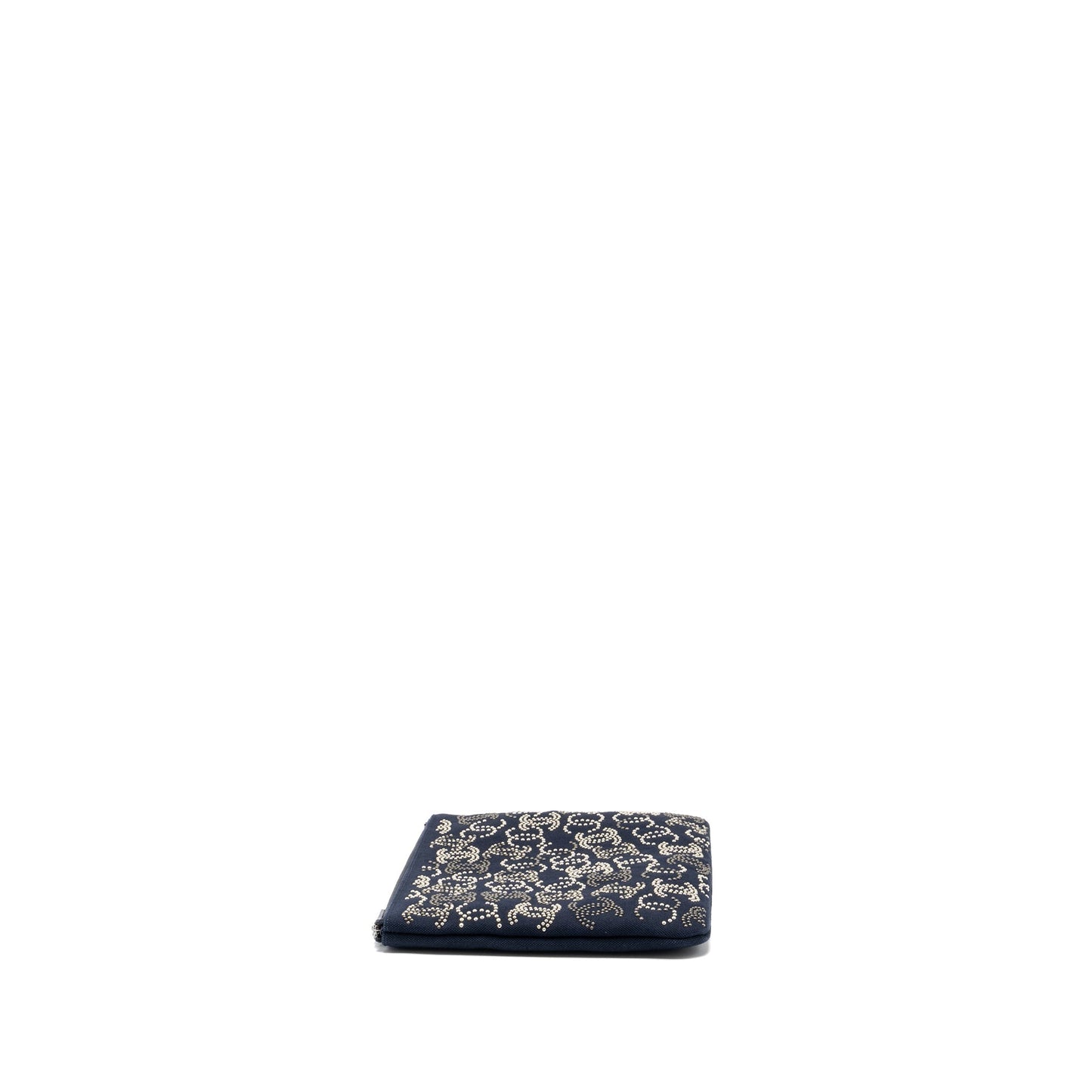Chanel Double Side Zip Pouch/Zip Clutch Fabric Black Ruthenium Hardware