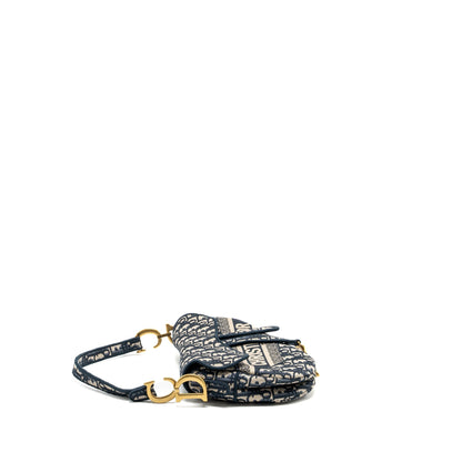 Dior medium saddle Blue Oblique Embroidery