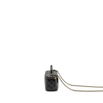 Chanel Top Handle Long Vanity Case Lambskin BLACK LGHW (Microchip)