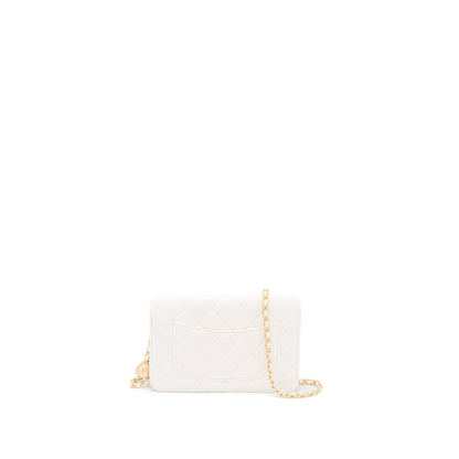 Chanel Pearl Crush Wallet on Chain Lambskin White Brushed GHW (Microchip)