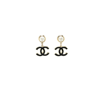 Chanel CC Logo Pearl Drop Earrings Big Model LGHW