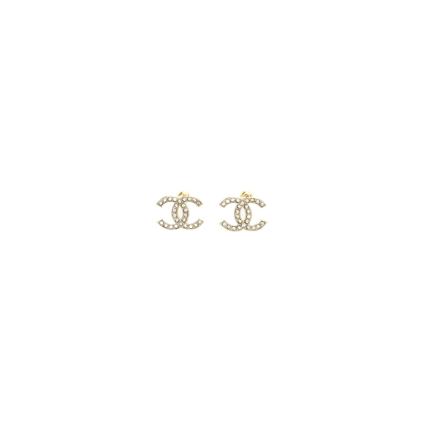 Chanel CC logo earrings light gold tone with crystal