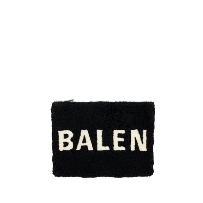 Balenciaga zip pouch clutch shearling black/ white