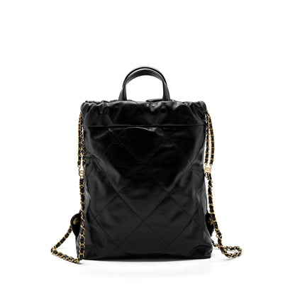 Chanel 22 Backpack Shiny Calfskin Black GHW(Microchip)