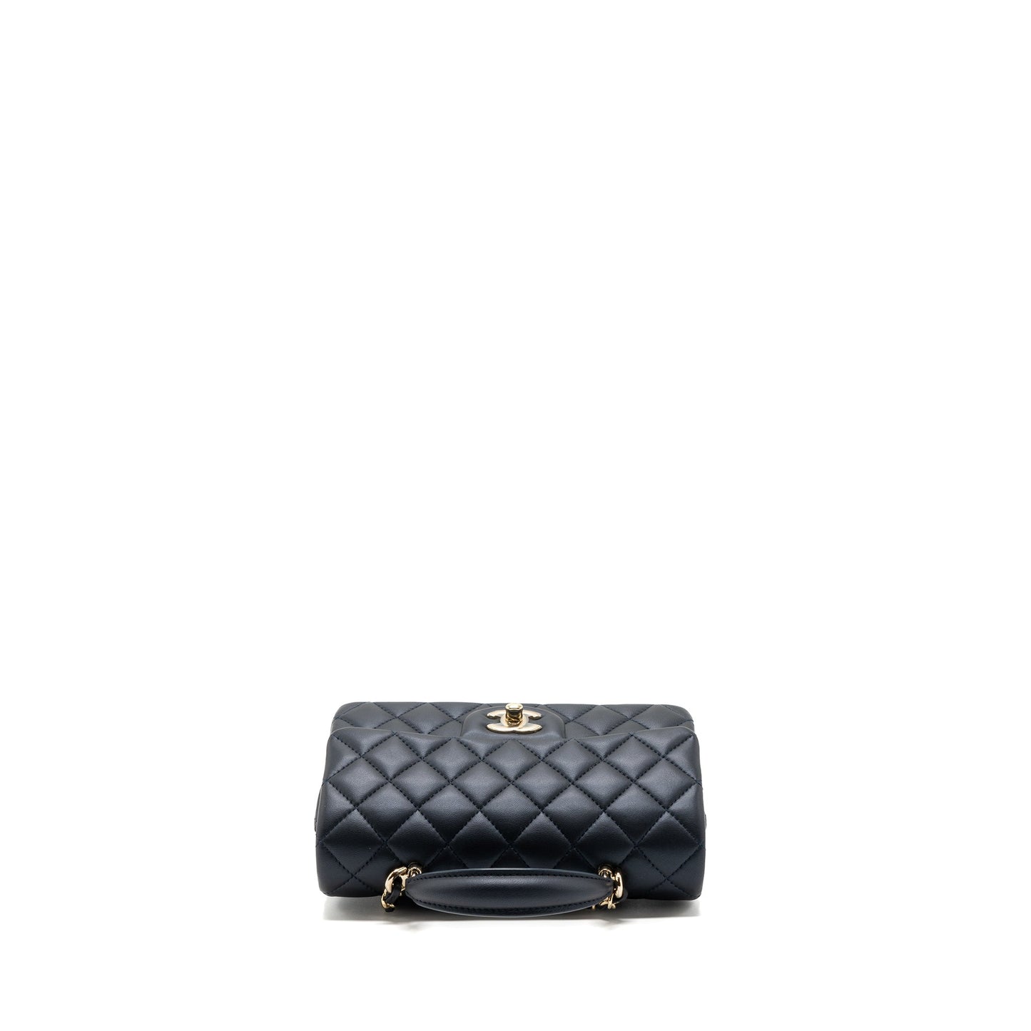 Chanel 22a Top Handle Mini Rectangular Flap Bag Lambskin Dark Blue LGHW(Microchip)