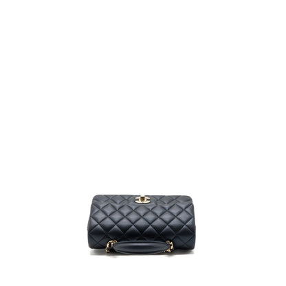 Chanel 22a Top Handle Mini Rectangular Flap Bag Lambskin Dark Blue LGHW(Microchip)