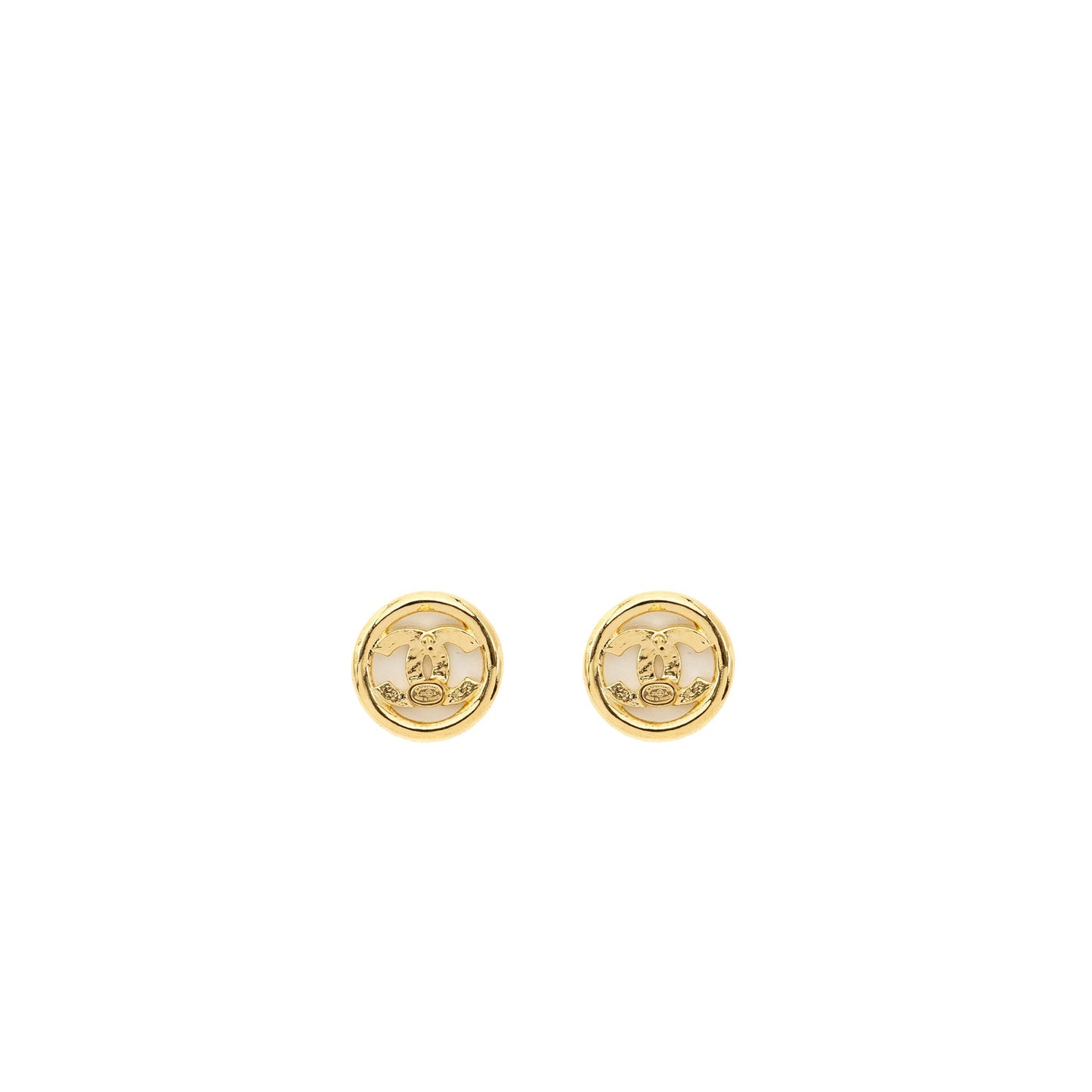 Chanel round and CC logo earrings gold tone