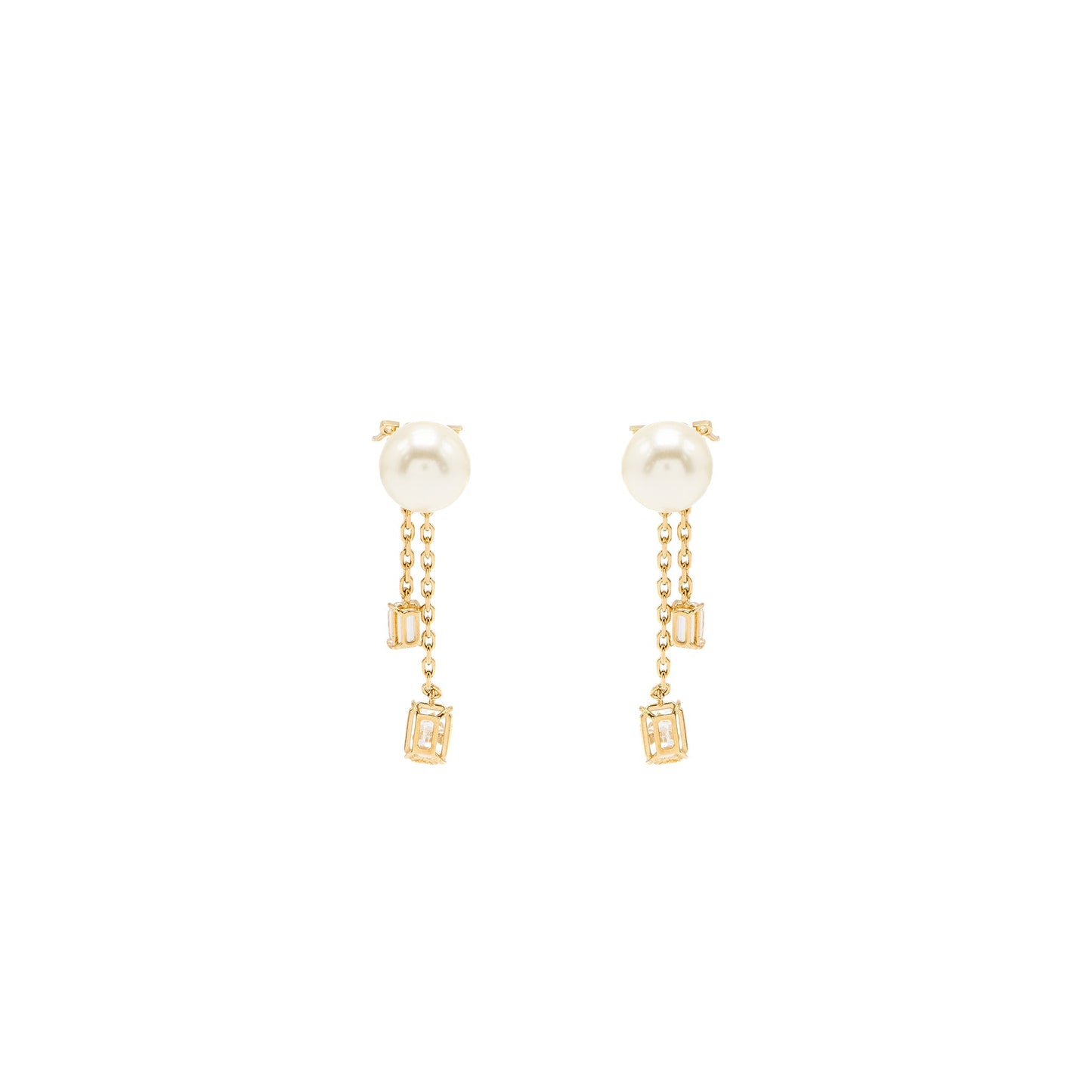 Dior Crystal Dropped Pearl Earrings Gold Tone
