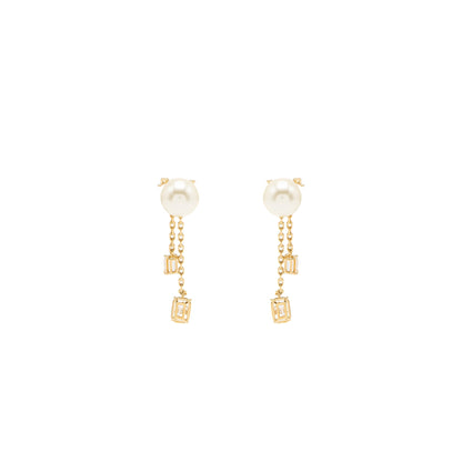 Dior Crystal Dropped Pearl Earrings Gold Tone