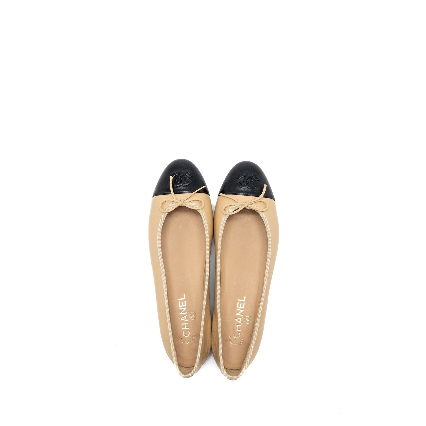 Chanel Size 41.5 Ballerina Flat Shoes Lambskin Beige/Black
