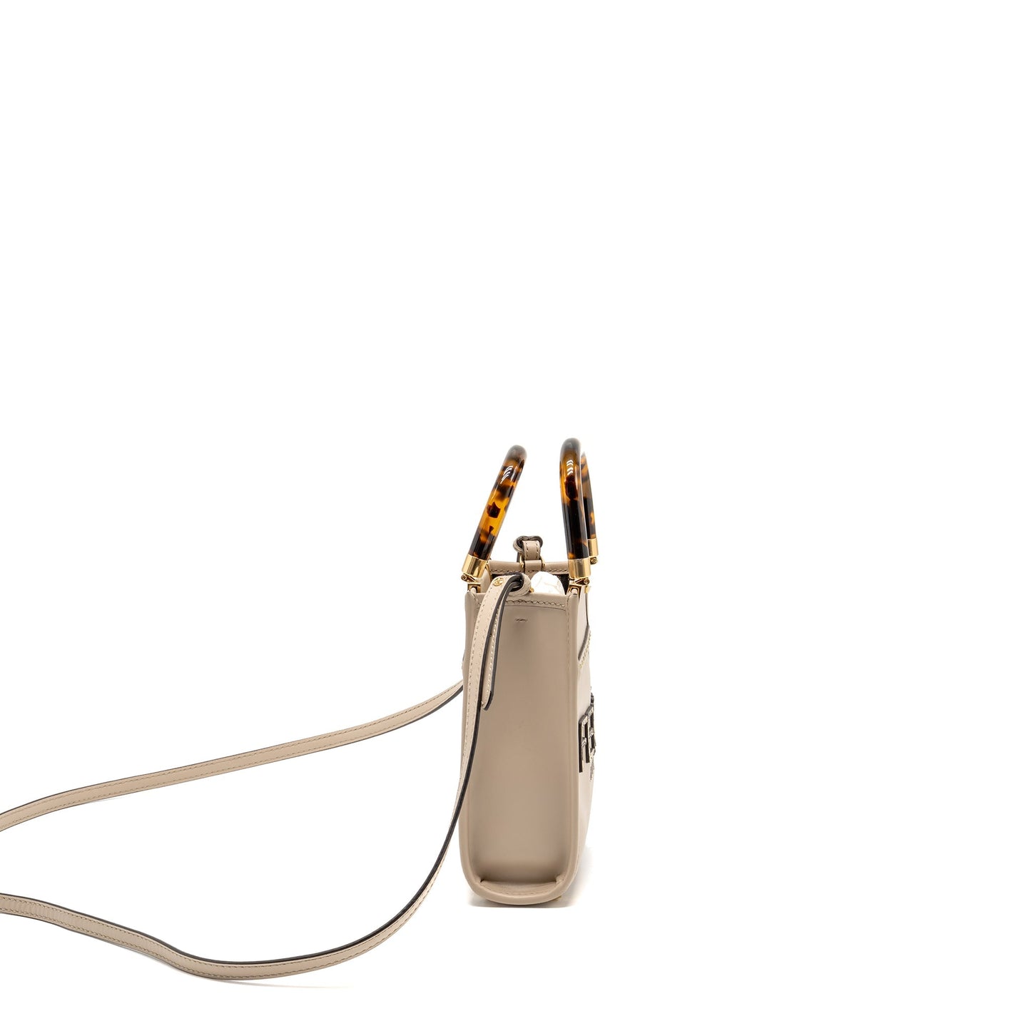 Fendi Mini Sunshine Shopper/Tote Purse Leather Light Grey