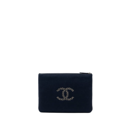 Chanel Double Side Zip Pouch/Zip Clutch Fabric Black Ruthenium Hardware