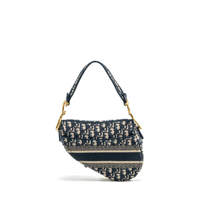 Dior medium saddle Blue Oblique Embroidery