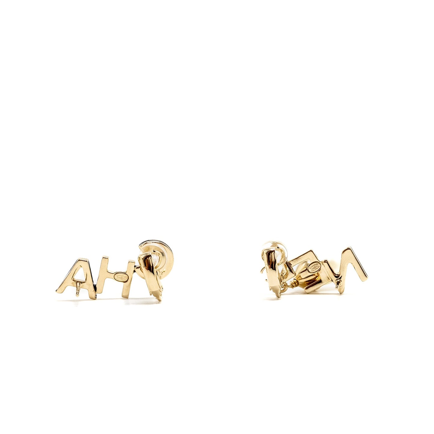 Chanel Letter/CC Logo With Pearl Stud Earring Light Gold Tone
