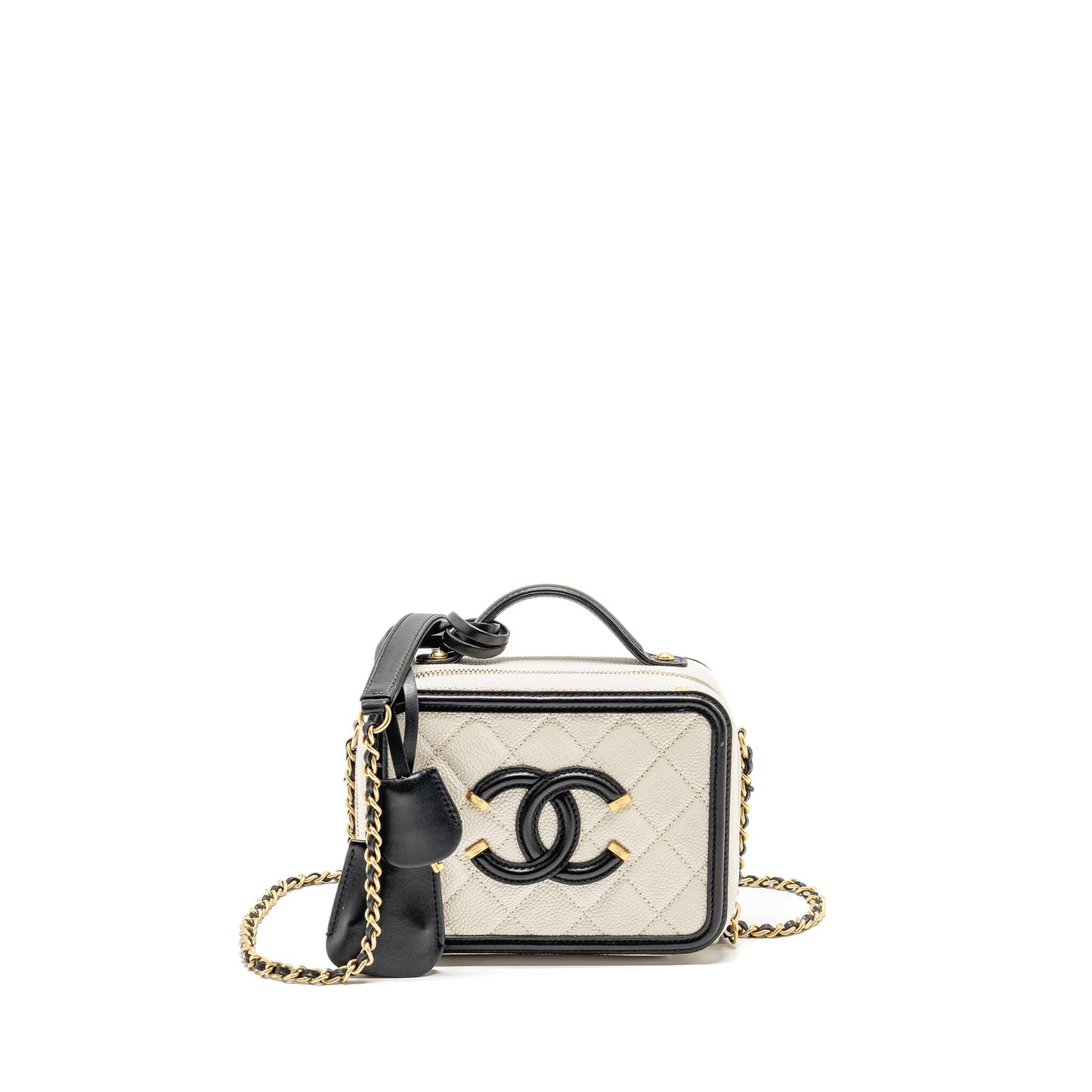 Chanel CC Filigree Vanity Case Caviar White/Black GHW
