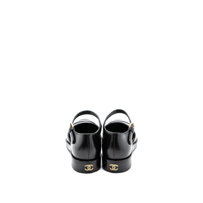Chanel Size 36.5 Mary Janes Shoes Shiny Goatskin Black LGHW