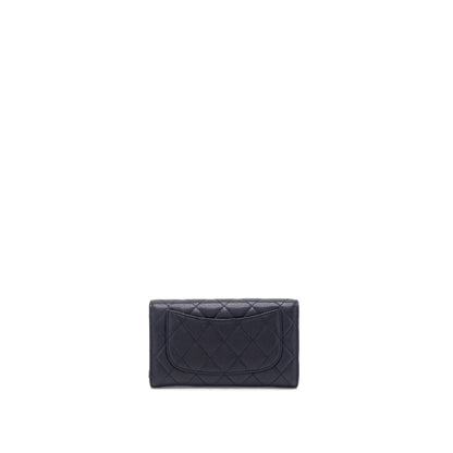 Chanel Classic Quilted Flap Long Wallet Caviar Dark Blue SHW