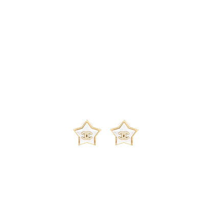 Chanel star and cc logo ear clips ivory and gold tone