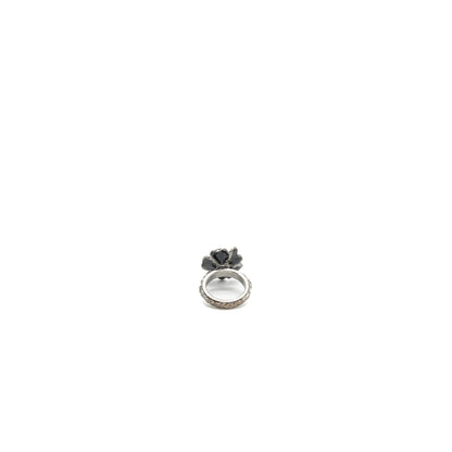 Chanel Flower Ring With CC Logo Black Ruthenium Hardware