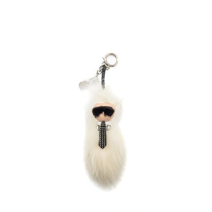 Fendi Karl Lagerfeld Keyring Charm Black/ White Fur