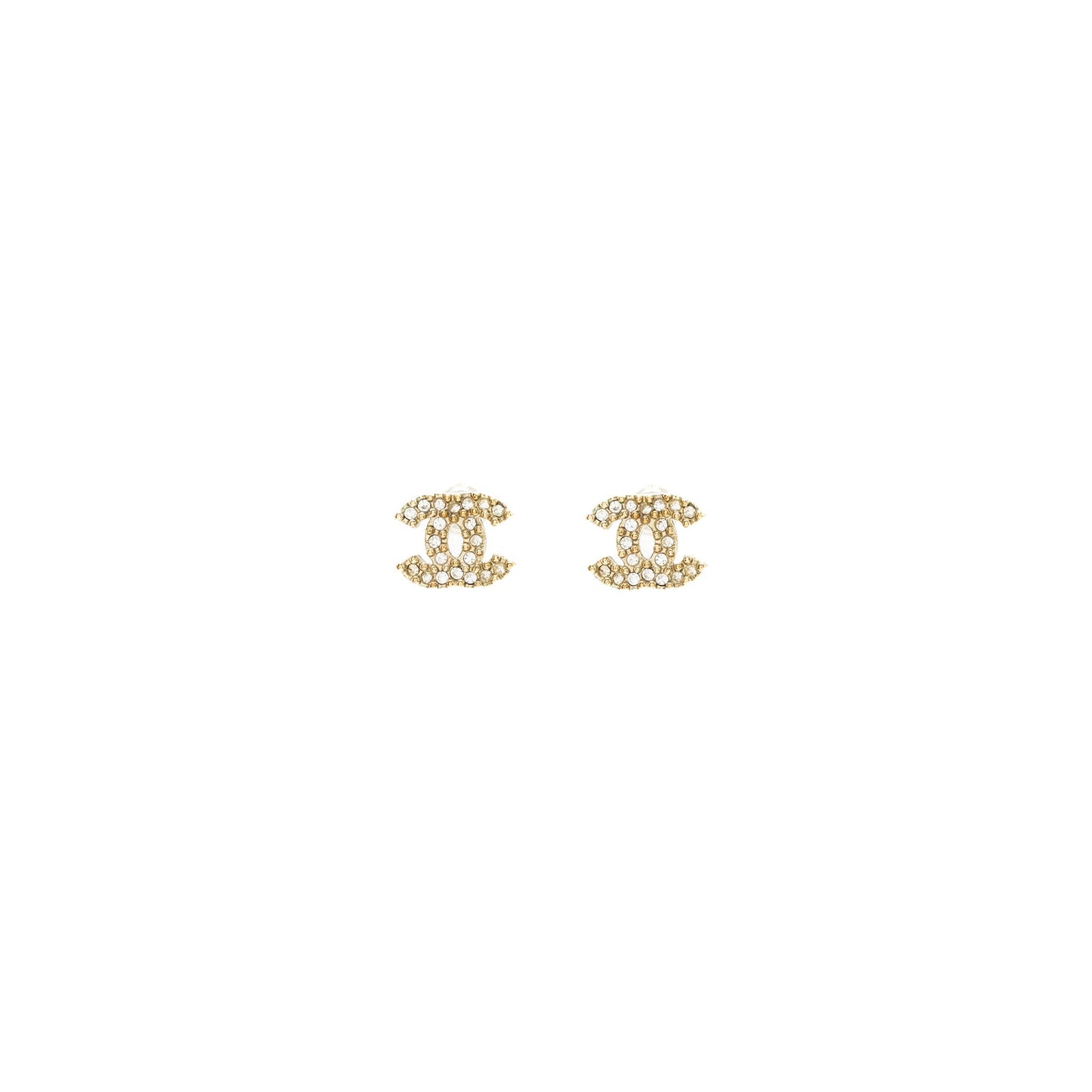 Chanel Classic Crystal CC Logo Earrings Light Gold Tone