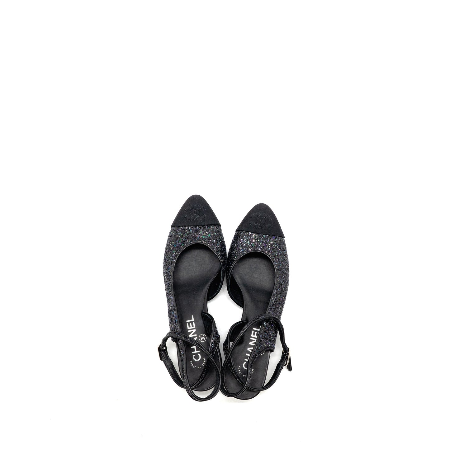 Chanel size 37 sling back sequins black