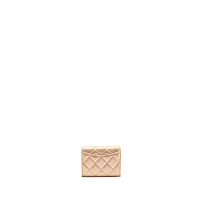 Chanel Quilted small classic flap wallet / card holder calfskin iridescent pink SHW