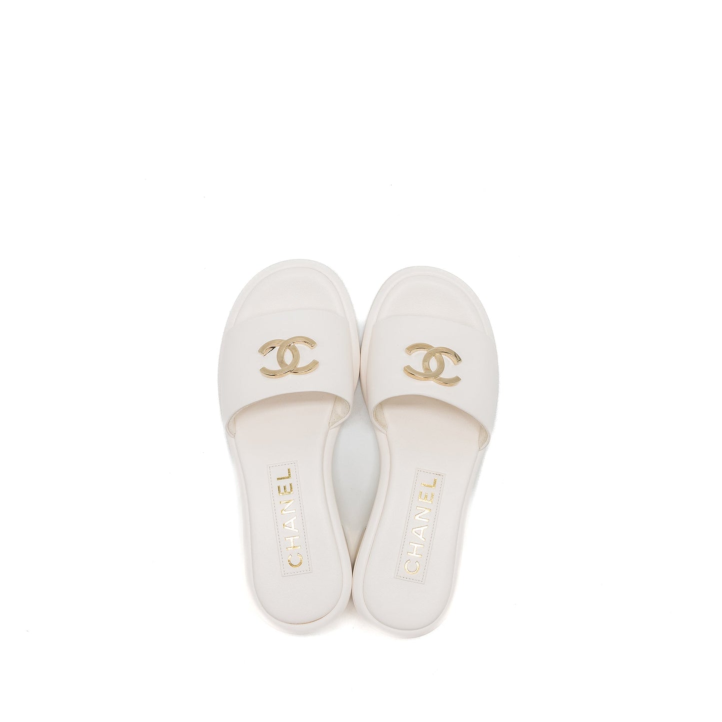 Chanel Size 36 23K Mules Lambskin White SHW