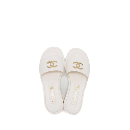Chanel Size 36 23K Mules Lambskin White SHW
