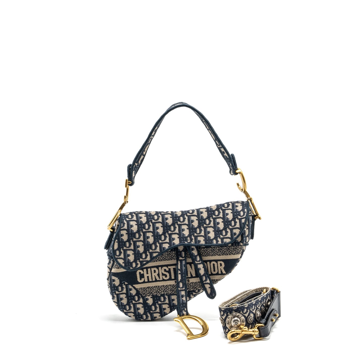 Dior medium saddle Blue Oblique Embroidery