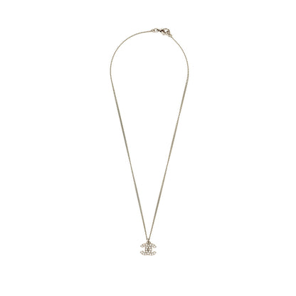 Chanel CC Logo Necklace Crystal Silver Tone