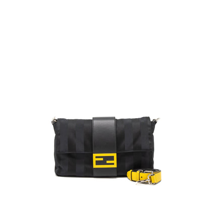 Fendi 20FW Large Baguette Purse Nylon/Leather Black/Yellow