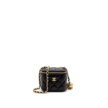 Chanel Pearl Crush Mini Vanity with Chain Lambskin Black Brushed GHW (Microchip)