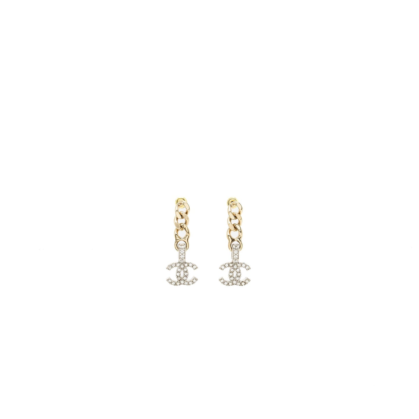 Chanel CC logo dropped earrings crystal silver/gold tone