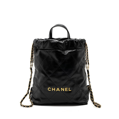 Chanel 22 Backpack Shiny Calfskin Black GHW(Microchip)