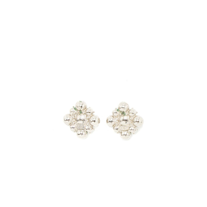 Chanel Quilted Earring Crystal Silver Tone