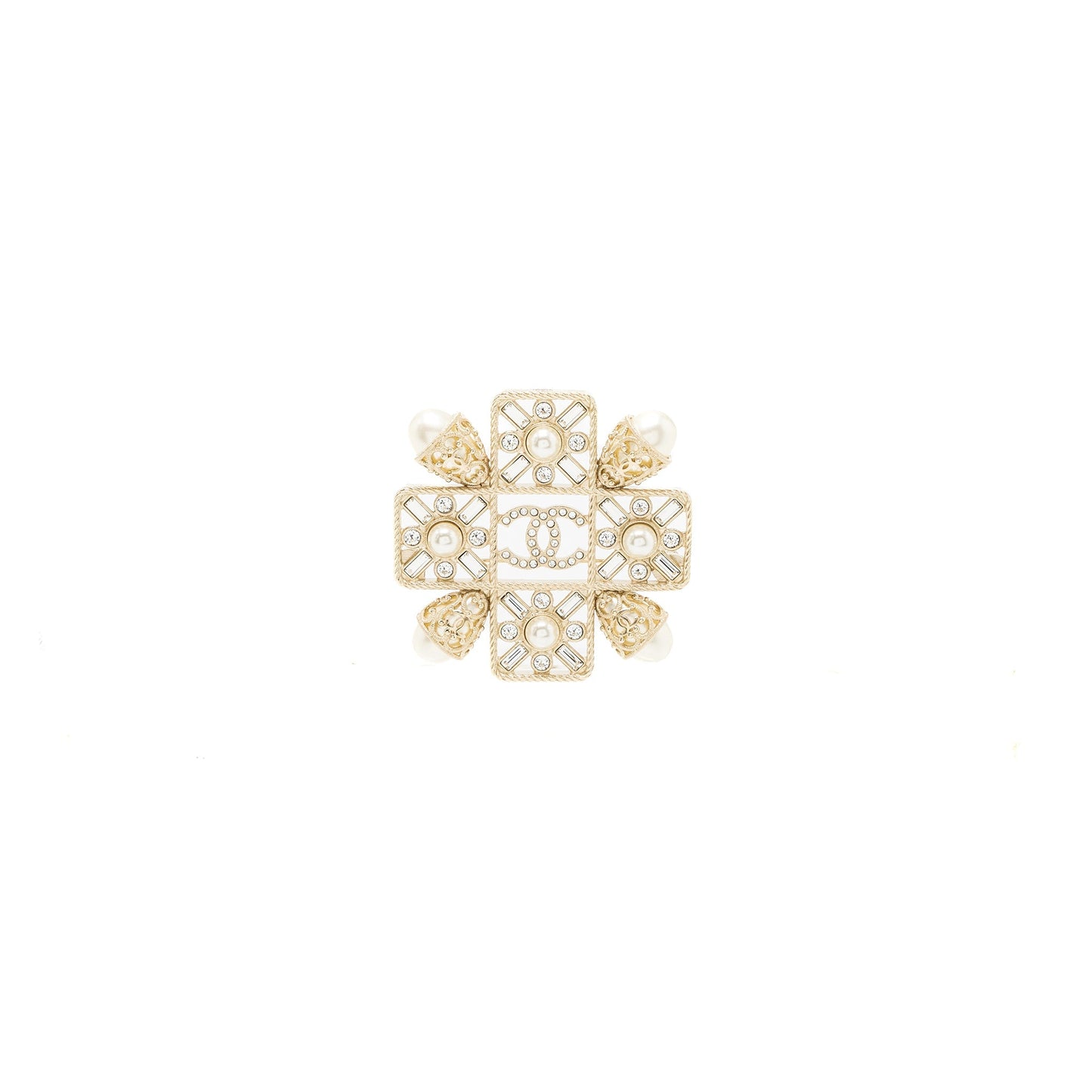 Chanel CC Logo Square Brooch With Pearl / Crystal LGHW