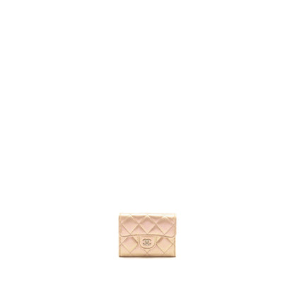 Chanel Quilted small classic flap wallet / card holder calfskin iridescent pink SHW