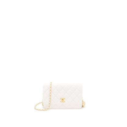 Chanel Pearl Crush Wallet on Chain Lambskin White Brushed GHW (Microchip)