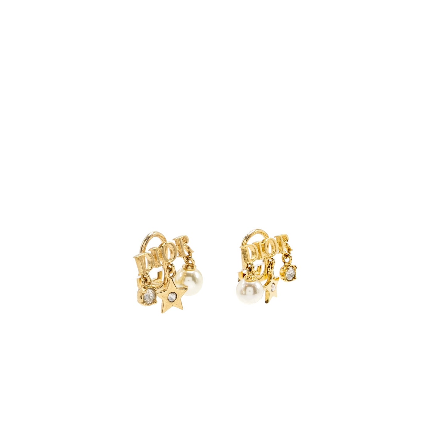 Dior Logo Ear Clips Pearl Gold Tone