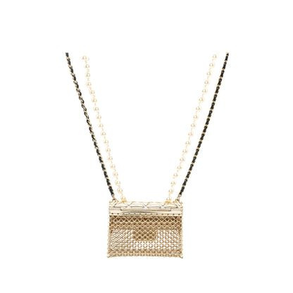 Chanel Micro Bag Necklace Pearl/ Leather Chain LGHW