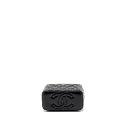 Chanel Top Handle Long Vanity With Chain Lambskin Black LGHW(Microchip)