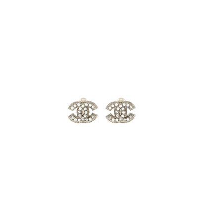 Chanel CC Logo Crystal Ear Clips SHW