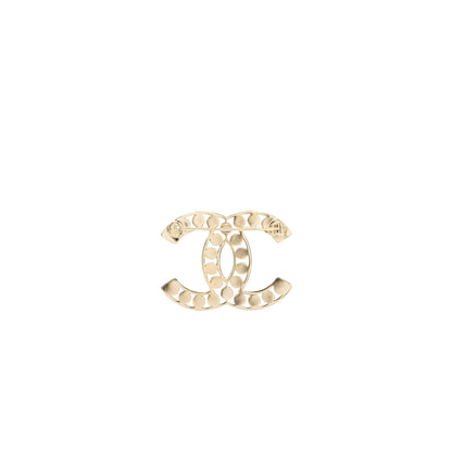 Chanel CC Logo Brooch Crystal Light Gold Tone