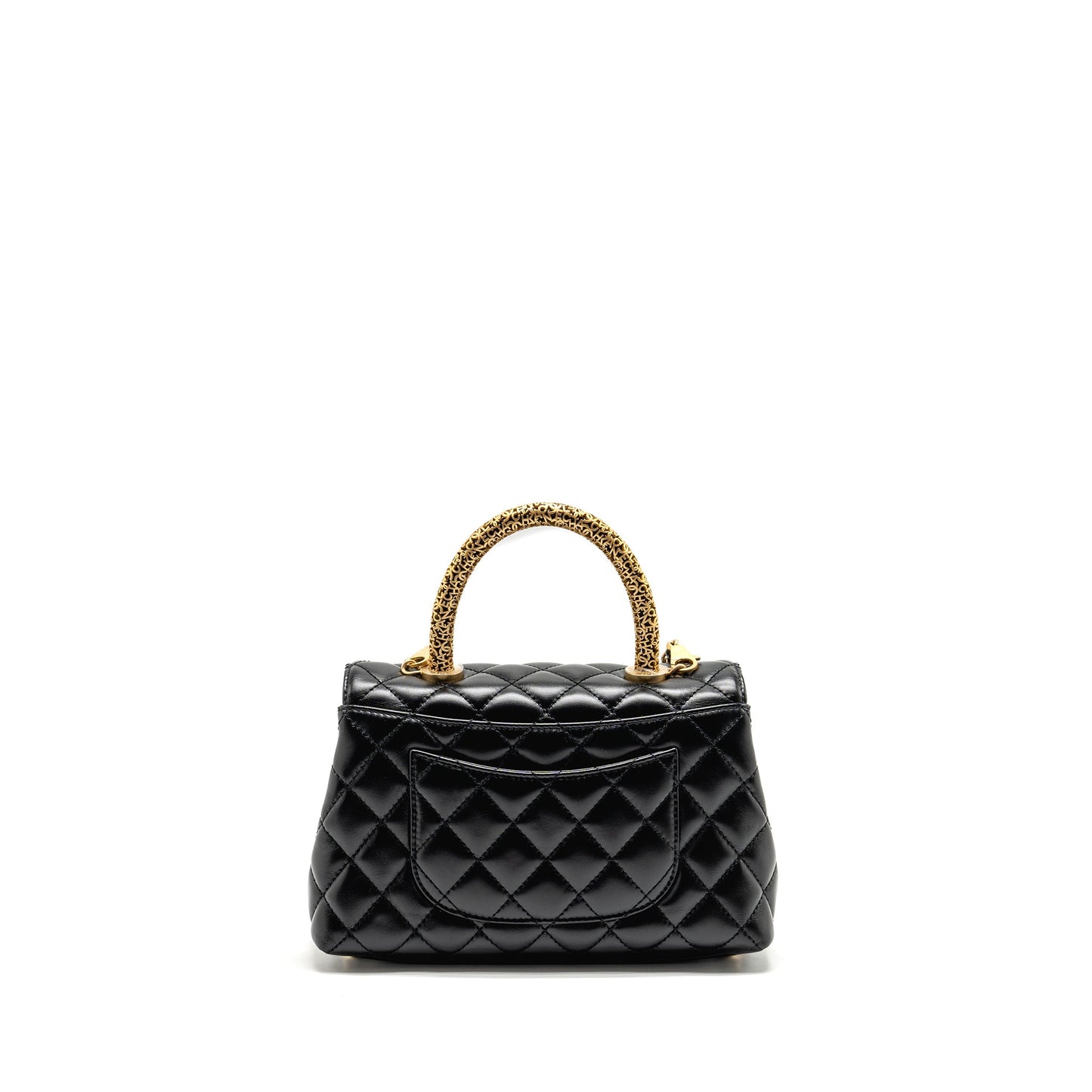 Chanel Detailed Metal Handle Small Coco Handle Flap Bag Calfskin Black GHW (Microchip)